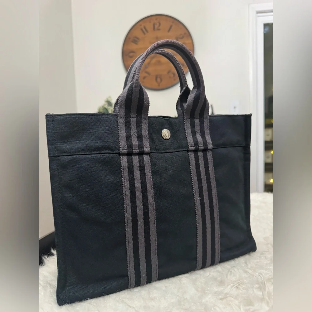 Hermes Black and Gray Canvas Briefcase